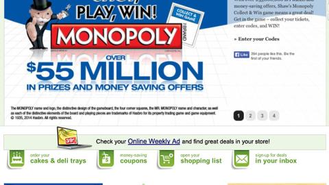 Shaw's 'Monopoly' Home Page Ads