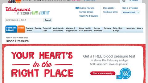 Walgreens 'Free Blood Pressure Test' Landing Page